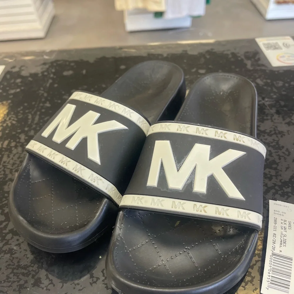 Michael Kors Black and White Slide Sandals - Picture 2 of 5